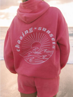 Pink Palm Puff Chasing Sunsets Oversized Hoodie