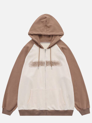 Rwan Duty Letters Print Zip-Up Hoodie