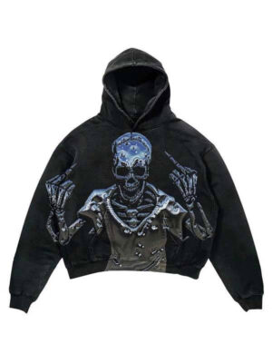 Skull Show Middle Finger Graphic Oversized Pullover Hoodie