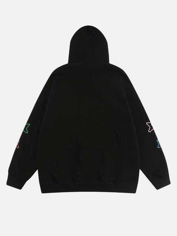 Star Unau Owed Fleece Black & Beige Zip-Up Hoodie