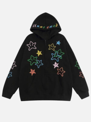 Star Unau Owed Fleece Black & Beige Zip-Up Hoodie