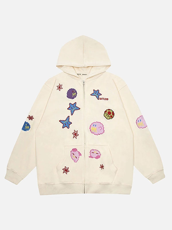 Star World Streetwear Graphic Black & Cream Zip-Up Hoodie