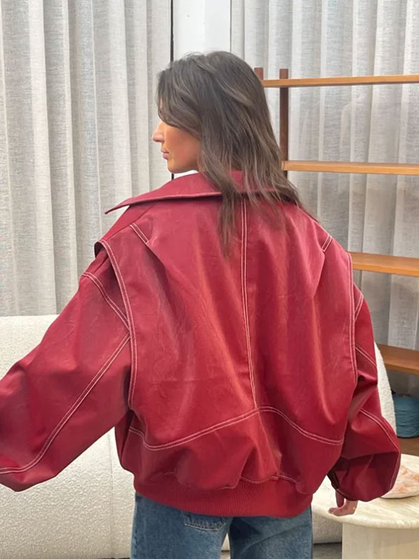 The Room Antwerp Contrast Stitch Oversized Red Jacket