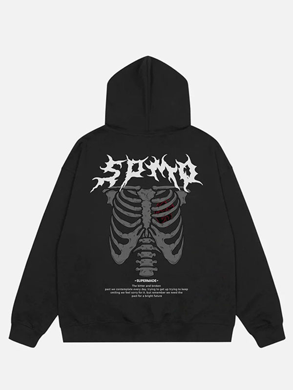 Thesupermade Skull Print Black Pullover Hoodie