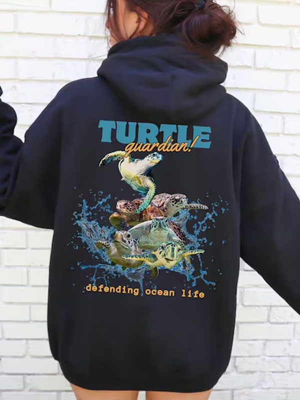 Turtle Guardian Defending Ocean Life Oversized Hoodie