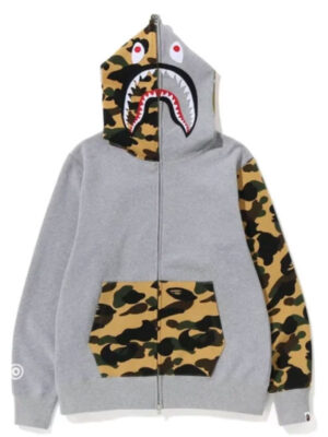 Unisex Bape Camo Shark Grey Zip-Up Hoodie