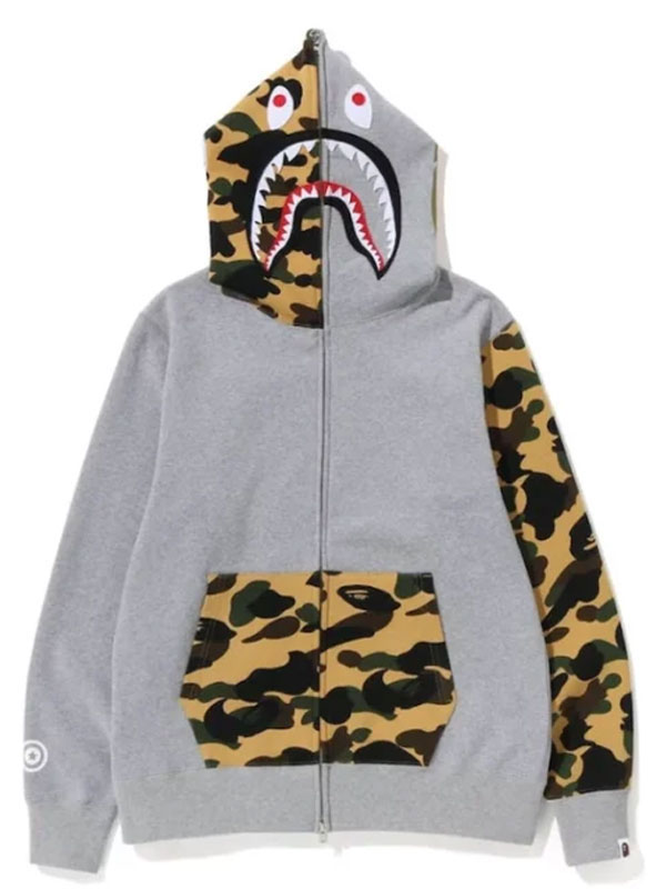 Unisex Bape Camo Shark Grey Zip-Up Hoodie