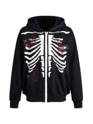 Unisex Gothic Style Skeleton Zip Up Hoodie