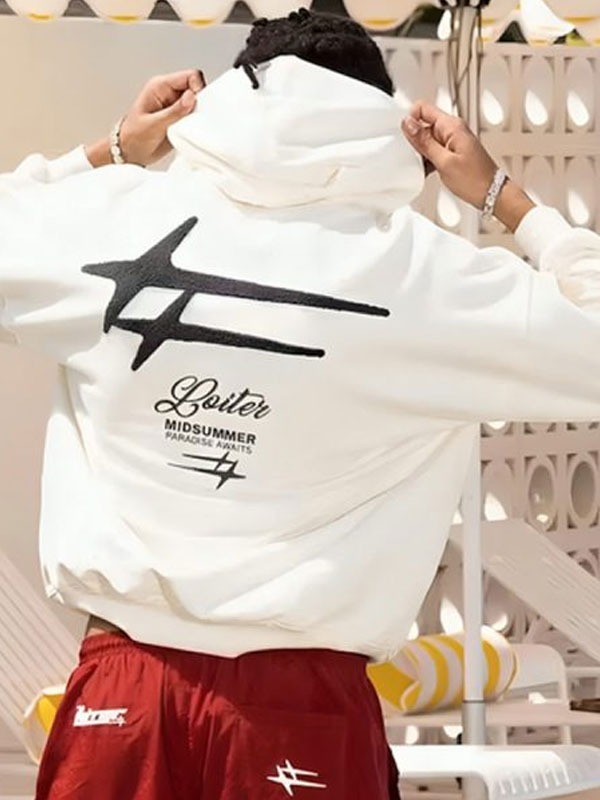 Unisex Loiter Patchwork White Fleece Pullover Hoodie