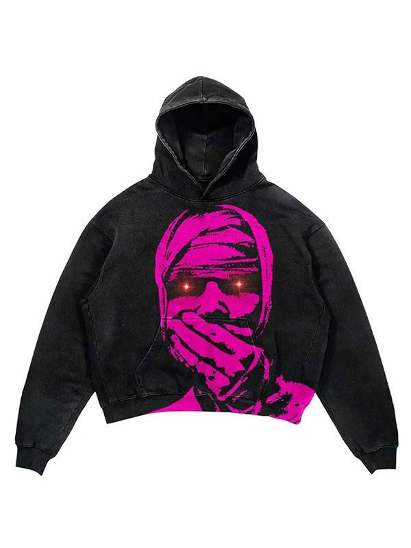Unisex Pink Mummy Graphic Oversized Pullover Hoodie