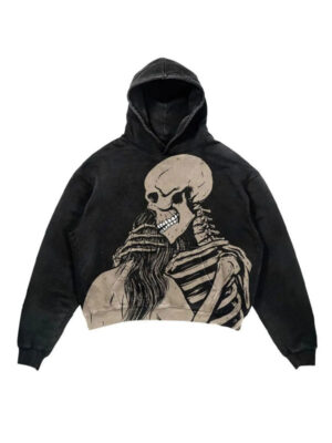 Unisex Skull Bones Printed Oversized Pullover Hoodie