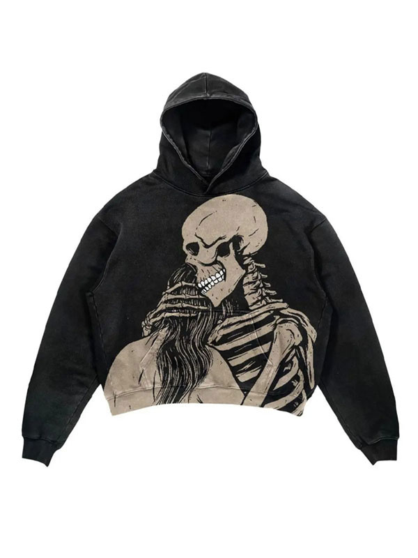 Unisex Skull Bones Printed Oversized Pullover Hoodie