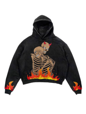 Unisex Skull In Hell Graphic Oversized Pullover Hoodie