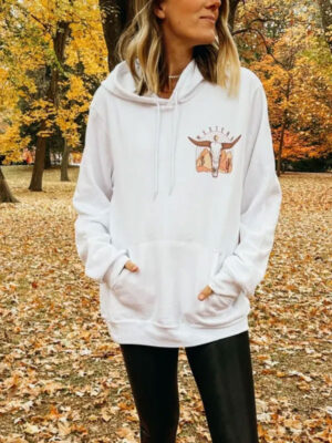 Unisex Western White Fleece Pullover Hoodie