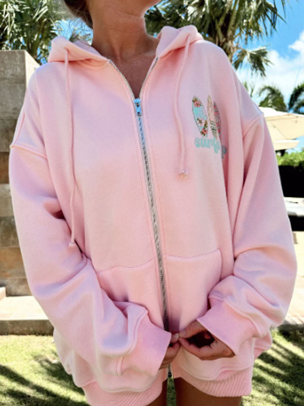 Vintage Surfs Up Zip-Up Oversized Hoodie