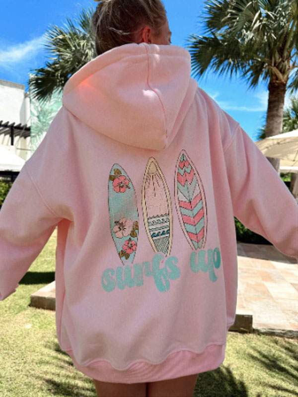 Vintage Surfs Up Zip-Up Oversized Hoodie