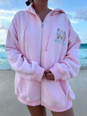 Vintage Surfs Up Zip-Up Oversized Hoodie