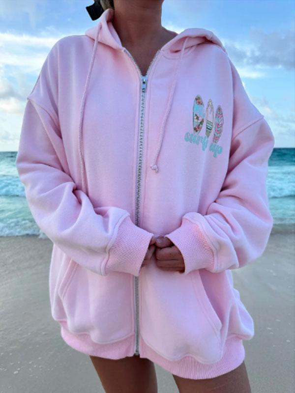 Vintage Surfs Up Zip-Up Oversized Hoodie