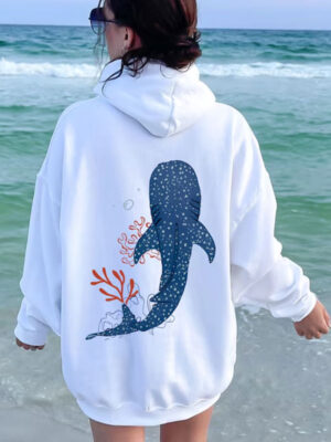 Whale Ocean Beachy Oversized Pullover Hoodie