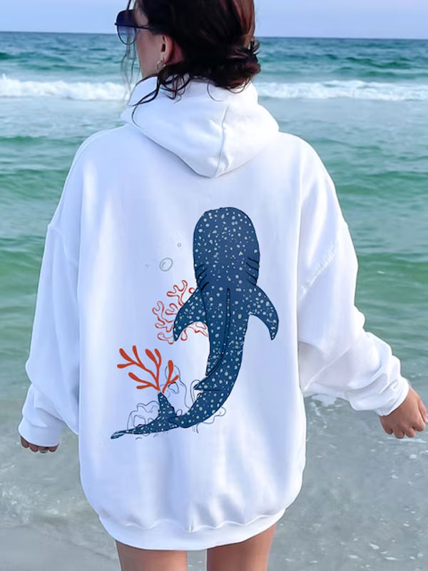 Whale Ocean Beachy Oversized Pullover Hoodie