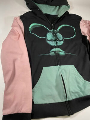 Y2k Deadmau5 Fleece Zip-Up Black And Pink Hoodie