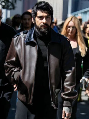 Zayn Malik Show Off-White Brown Leather Jacket