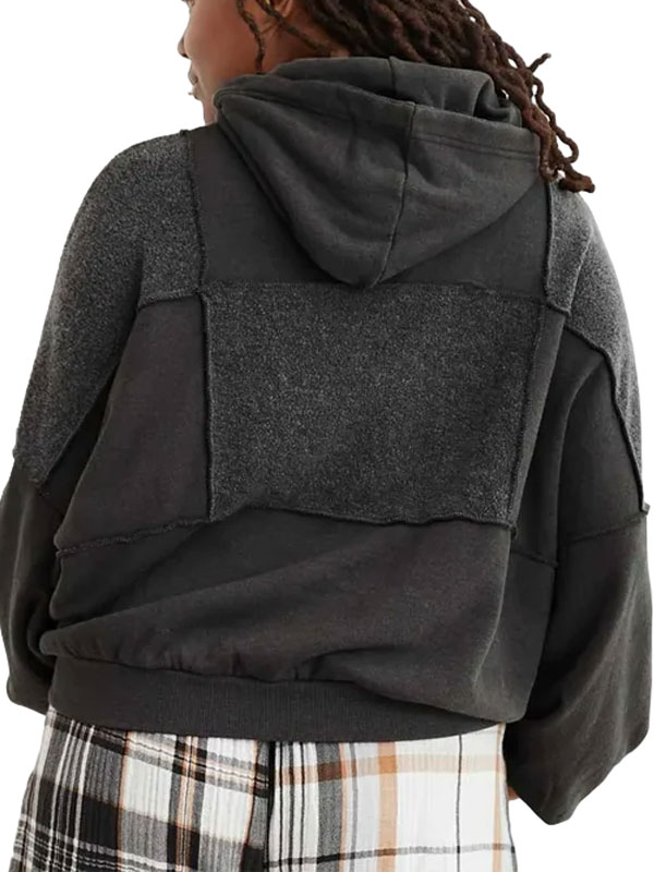 Aerie Sherpa Patchwork Fleece Oversized Pullover Hoodie