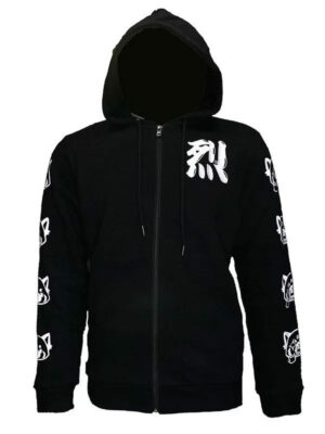 Aggretsuko Sleeve Faces Black Fleece Zip-Up Hoodie