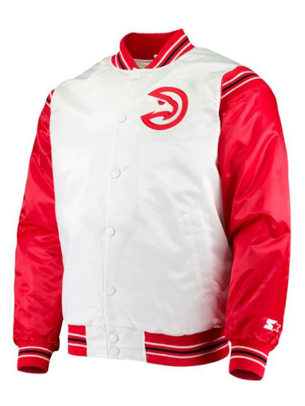 Atlanta Hawks Red and White Bomber Satin Jacket