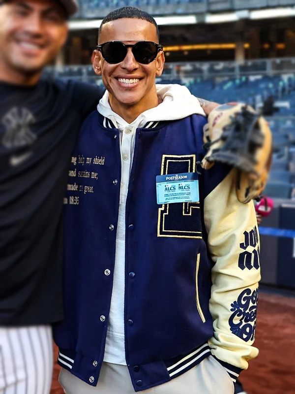 Daddy Yankee Saved Social Club Blue Cream Varsity Jacket