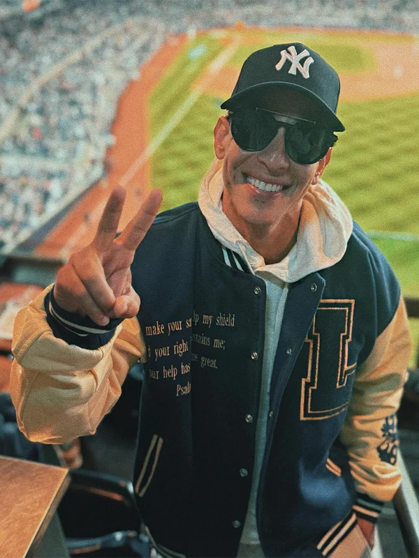 Daddy Yankee Saved Social Club Blue Cream Varsity Jacket