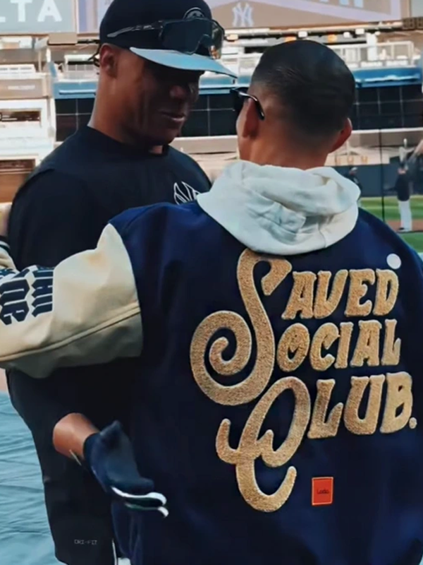 Daddy Yankee Saved Social Club Blue Cream Varsity Jacket