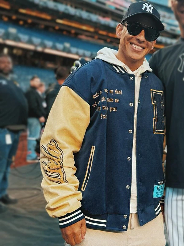 Daddy Yankee Saved Social Club Blue Cream Varsity Jacket