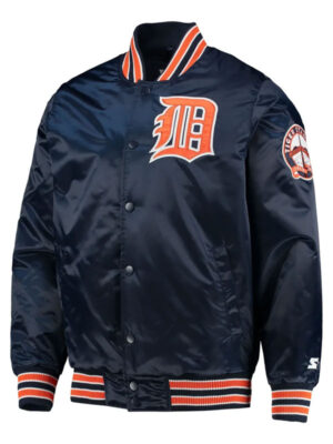 Detroit Tigers Starter The Diamond Blue Varsity Satin Jacket