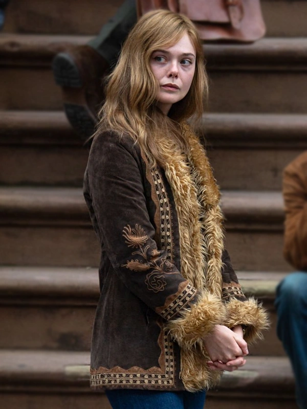 Elle Fanning A Complete Unknown Brown Fur Suede Jacket