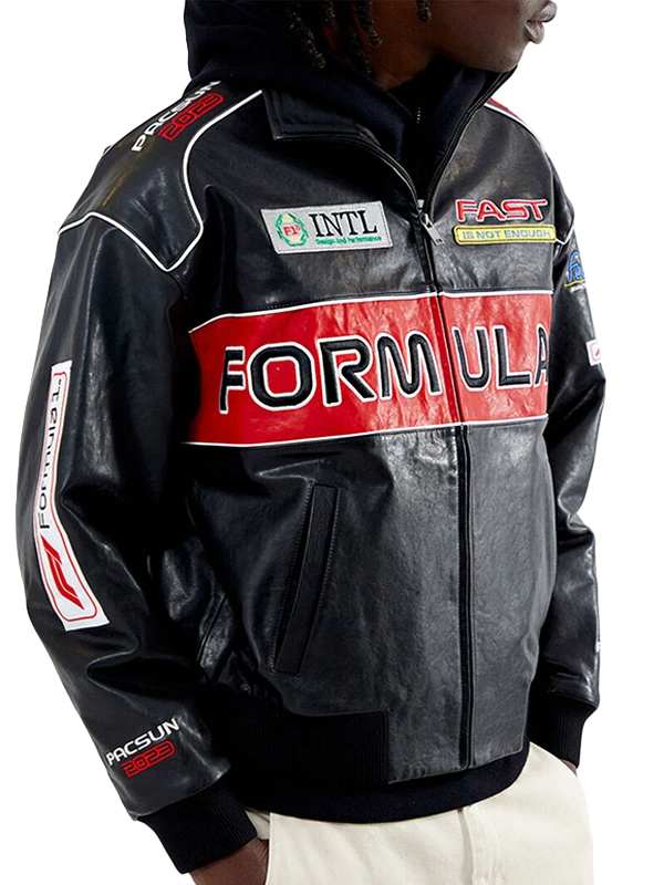 Formula 1 x PacSun Pole Position Black Leather Jacket