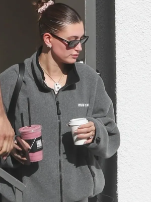Hailey Bieber MIU MIU Grey Fleece Full Zip Jacket