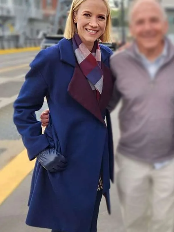 Jessy Schram Mystic Christmas Blue Wool Trench Coat