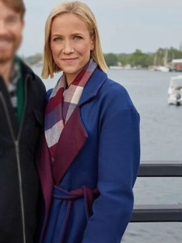 Jessy Schram Mystic Christmas Blue Wool Trench Coat