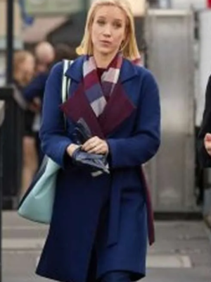 Jessy Schram Mystic Christmas Blue Wool Trench Coat