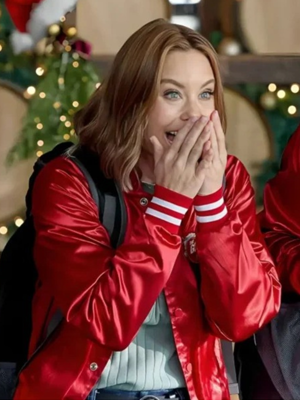 Jingle Bell Run Red Bomber Satin Jacket