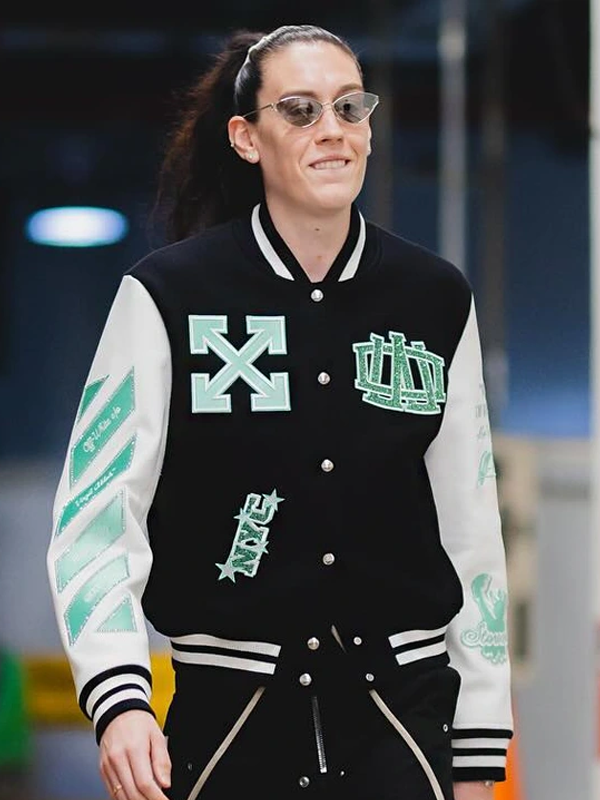 New York Liberty WNBA Off White Black White Varsity Jacket