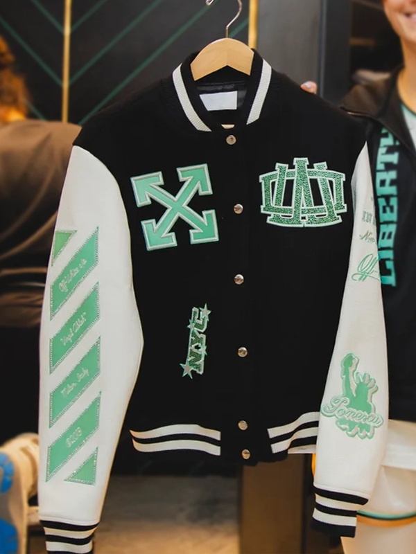 New York Liberty WNBA Off White Black White Varsity Jacket