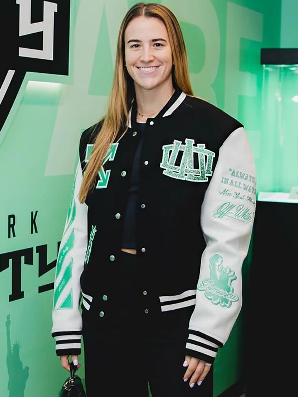 New York Liberty WNBA Off White Black White Varsity Jacket