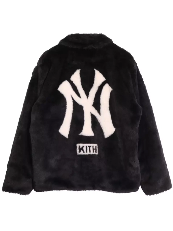 New York Yankees Kith Black Faux Fur Coaches Jacket