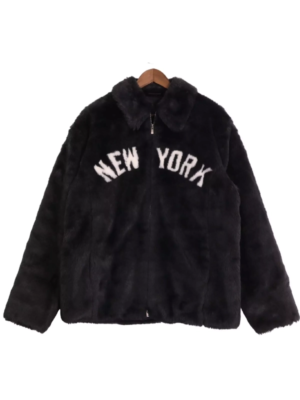 New York Yankees Kith Black Faux Fur Coaches Jacket