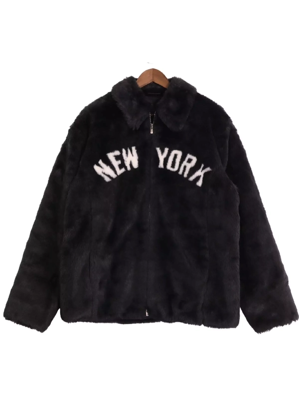New York Yankees Kith Black Faux Fur Coaches Jacket