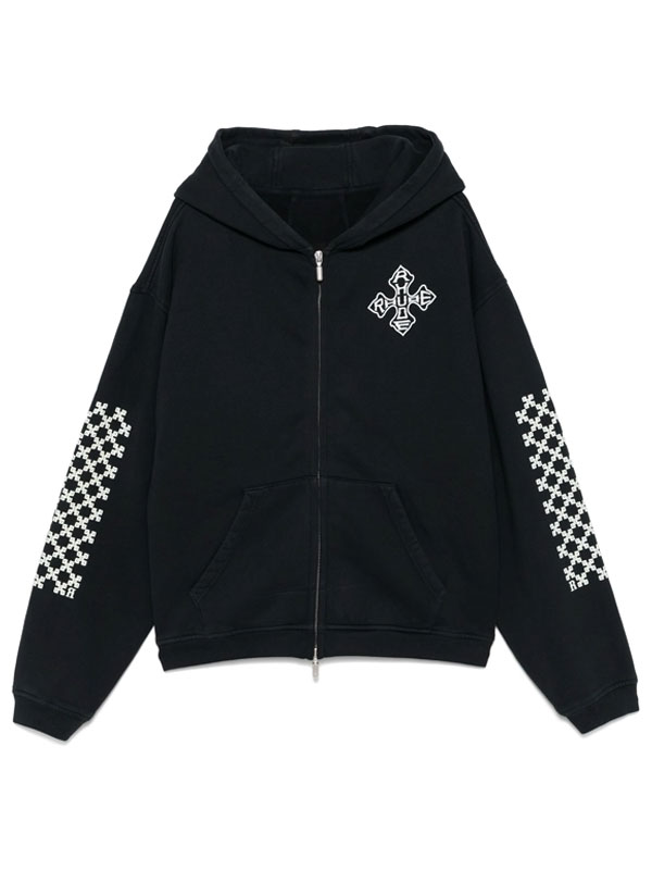 RHUDE Cross Printed Black Zip-Up Hoodie