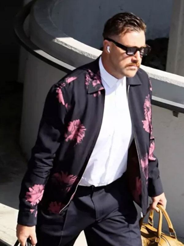 Travis Kelce Pink Flower Printed Full-Zip Jacket