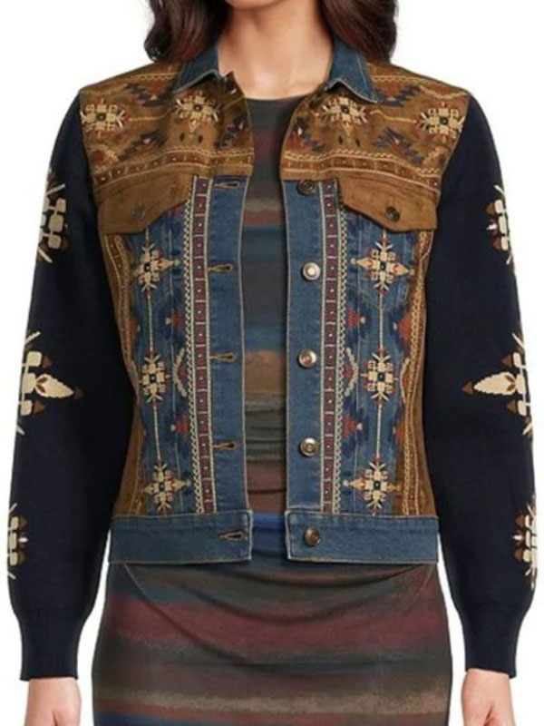 2024 The Voice Embroidered Reba Suede Denim Jacket